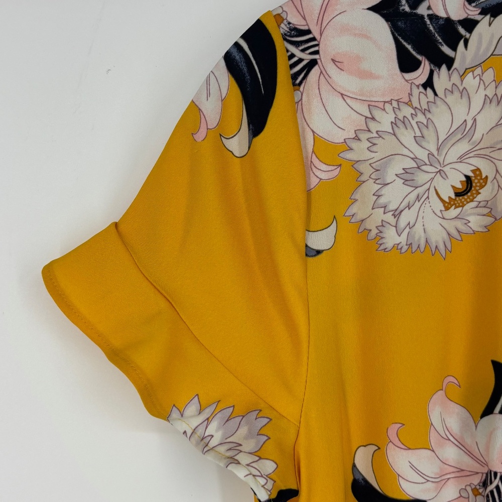 Loft Petites Womens 4P Button Front Maxi Shirt Dress Yellow Floral Belt Short Sl - Picture 7 of 9